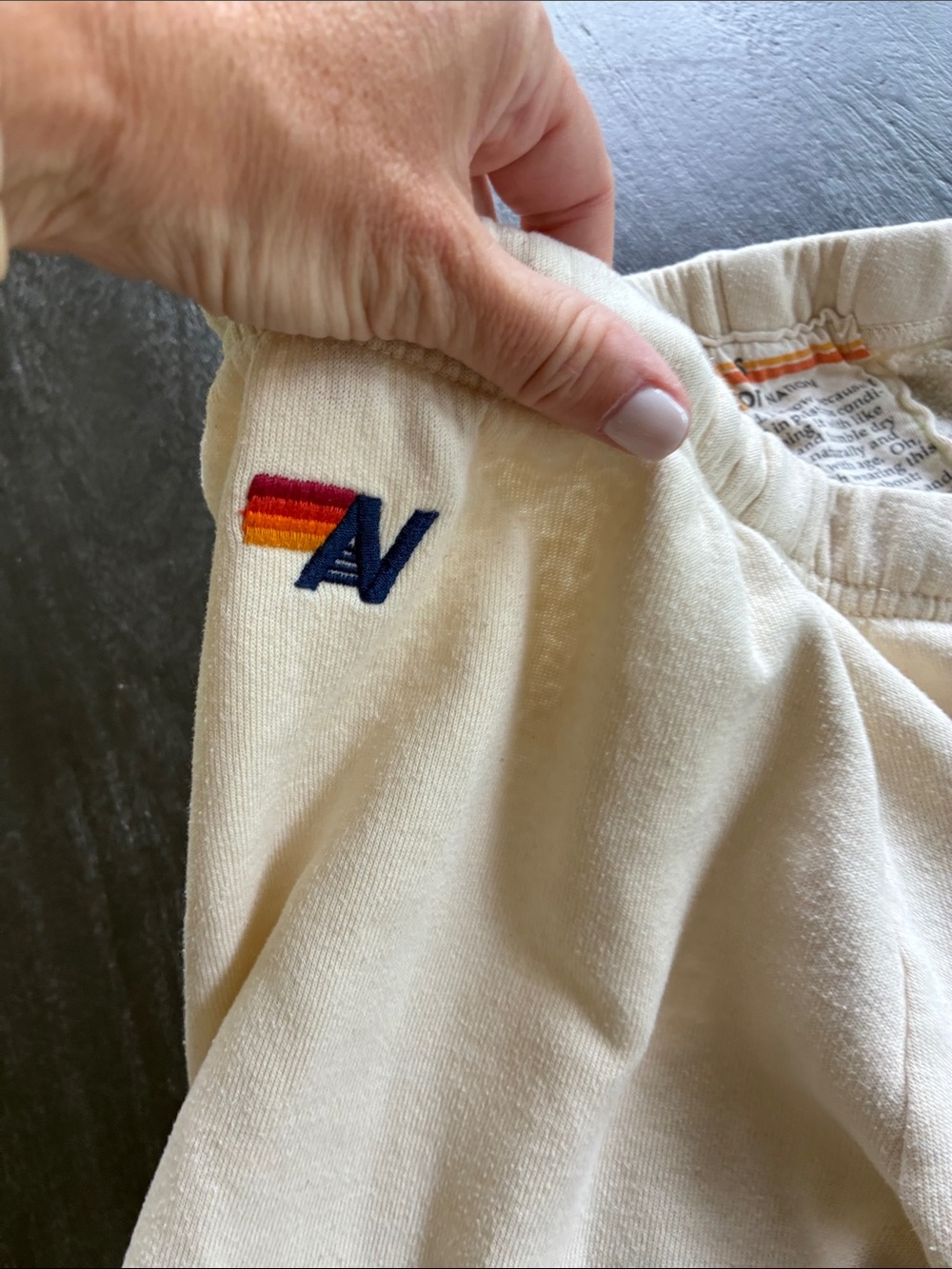 Aviator Nation Cream Joggers with Rainbow Side Stripes - Picture 5 of 6
